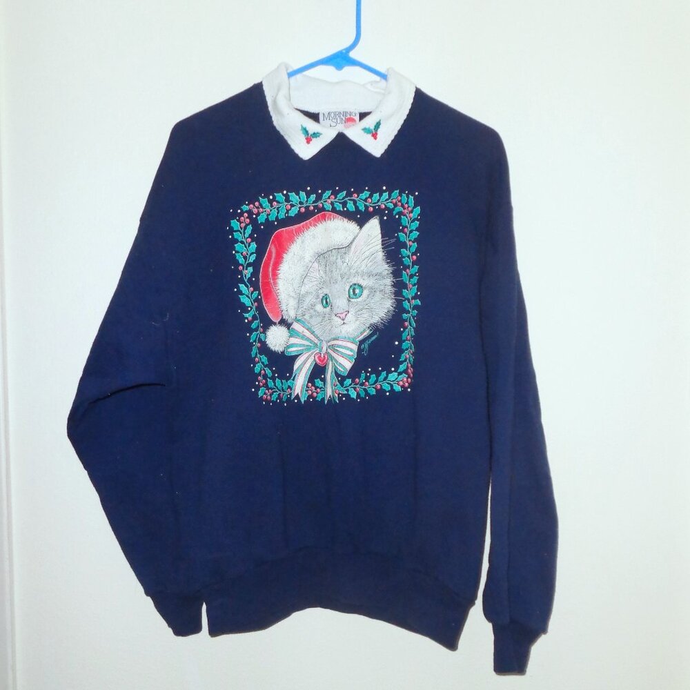 Women's Christmas Cat Sweatshirt - Size L - Picture 2 of 4